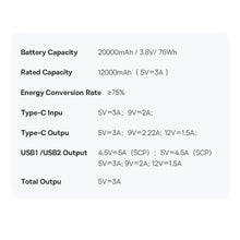 Заредете изображение във визуализатора на галерията – Baseus Baseus Pro 20000mAh 22.5W white powerbank with USB Type A - USB Type C 3A 0.3m cable (PPBD040302)
