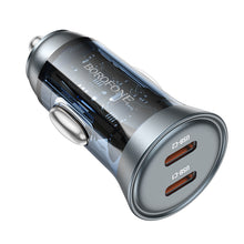 Заредете изображение във визуализатора на галерията – Borofone Car charger BZ26B Discovery - 2xType C - PD 45W 3A transparent-blue
