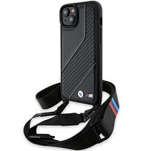 Заредете изображение във визуализатора на галерията – BMW M Edition Carbon Stripe &amp; Strap case for iPhone 15 / 14 / 13 - black
