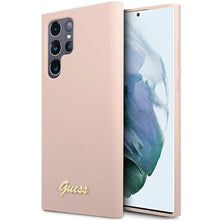 Заредете изображение във визуализатора на галерията – Guess GUHCS23LLSLMGPP S23 Ultra S918 pink/pink hardcase Silicone Script Metal Logo
