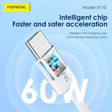 Заредете изображение във визуализатора на галерията – Foneng Cable X110 - Type C to Type C - PD 60W 3A 1,2 metres white
