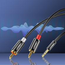 Заредете изображение във визуализатора на галерията – Ugreen audio cable 3.5 mm mini jack - 2RCA 3m black (10590)
