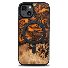 Заредете изображение във визуализатора на галерията – Wood and resin case for iPhone 15 Plus MagSafe Bewood Unique Orange - orange and black
