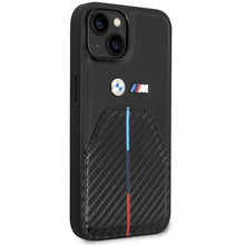 Заредете изображение във визуализатора на галерията – Case BMW BMHCP14S22NSTB iPhone 14 6.1" black/black Stamped Tricolor Stripe
