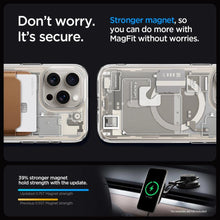 Заредете изображение във визуализатора на галерията – Spigen Ultra Hybrid Mag case with MagSafe for iPhone 15 Pro Max - natural titanium (Zero One pattern)
