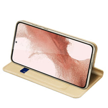 Заредете изображение във визуализатора на галерията – Dux Ducis Skin Pro Case for Samsung Galaxy S23+ Flip Card Wallet Stand Gold
