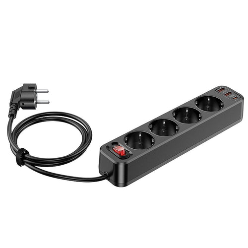 HOCO power strip 4-bit extension cable socket + 2 x USB QC3.0 18W + Type C PD 20W Aura NS1 black