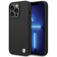 Заредете изображение във визуализатора на галерията – BMW Silicone Metal Logo case for iPhone 15 Pro - black
