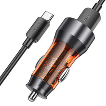 Заредете изображение във визуализатора на галерията – HOCO car charger 2 x USB QC3.0 18W + cable USB to Type C NZ12 transpatent orange
