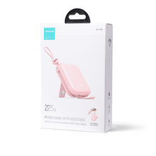 Заредете изображение във визуализатора на галерията – Joyroom power bank with USB C and Lightning cables and stand Cutie Series 10000mAh 22.5W pink (JR-L008)
