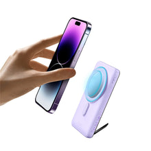 Заредете изображение във визуализатора на галерията – Baseus Magnetic Bracket Wireless Fast Charge Power Bank 10000mAh 20W Purple（With Xiaobai series fast charging Cable Type-C to Type-C 60W(20V/3A) 50cm White）
