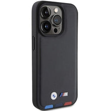 Заредете изображение във визуализатора на галерията – BMW BMHCP15L22PTDK iPhone 15 Pro 6.1" black/black Leather Stamp Tricolor
