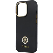Заредете изображение във визуализатора на галерията – Guess GUHCP13LM4DGPK case for iPhone 13 Pro / 13 - black Silicone Logo Strass 4G
