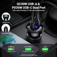 Заредете изображение във визуализатора на галерията – Acefast car charger usb a + typ c qc4.0 pd66w pps afc fcp lcd b4 black
