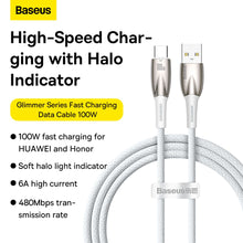 Заредете изображение във визуализатора на галерията – BASEUS cable USB A to Type C Power Delivery 100W Glimmer Series CADH000402 1m white
