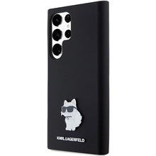 Заредете изображение във визуализатора на галерията – Karl Lagerfeld Silicone Choupette Metal Pin case for Samsung Galaxy S23 Ultra - black
