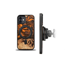 Заредете изображение във визуализатора на галерията – Wood and Resin Case for iPhone 12/12 Pro MagSafe Bewood Unique Orange - Orange Black
