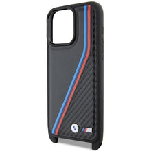 Заредете изображение във визуализатора на галерията – BMW M Edition Carbon Tricolor Lines &amp; Strap case for iPhone 15 Pro Max - black
