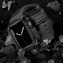 Заредете изображение във визуализатора на галерията – Kingxbar CYF148 2in1 Rugged Case for Apple Watch SE, 6, 5, 4 (44 mm) Stainless Steel with Strap Black

