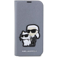 Заредете изображение във визуализатора на галерията – Karl Lagerfeld KLBKP14XSANKCPG iPhone 14 Pro Max 6.7" bookcase silver/silver Saffiano Karl &amp; Choupette

