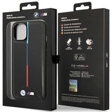 Заредете изображение във визуализатора на галерията – BMW M Quilted Tricolor case for iPhone 15 / 14 / 13 - black
