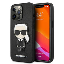 Заредете изображение във визуализатора на галерията – Karl Lagerfeld KLHCP13XOKPK iPhone 13 Pro Max 6,7" czarny/black hardcase Saffiano Ikonik Karl`s Patch
