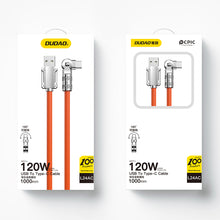 Заредете изображение във визуализатора на галерията – Angled cable USB - USB C 120W rotation 180° Dudao 120W 1m - orange
