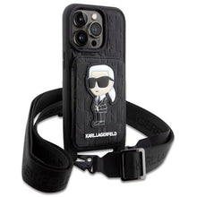 Заредете изображение във визуализатора на галерията – Karl Lagerfeld KLHCP14XCSAKHPKK iPhone 14 Pro Max 6.7" hardcase black/black Crossbody Saffiano Monogram Ikonik
