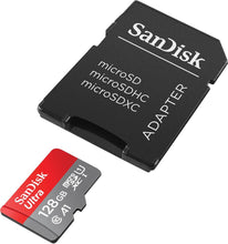Заредете изображение във визуализатора на галерията – SANDISK ULTRA  A1 Memory MicroSDXC Card - 128GB 140MB/s Class 10 UHS-I + adapter
