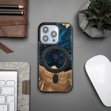 Заредете изображение във визуализатора на галерията – Wood and Resin Case for iPhone 14 Pro MagSafe Bewood Unique Neptune - Navy Blue and Black

