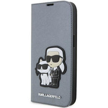 Заредете изображение във визуализатора на галерията – Karl Lagerfeld KLBKP14XSANKCPG iPhone 14 Pro Max 6.7" bookcase silver/silver Saffiano Karl &amp; Choupette
