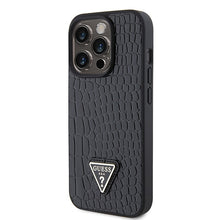 Заредете изображение във визуализатора на галерията – Original Case GUESS Croco Triangle Metal Logo hardcase GUHCP15LPCRTHCK for Iphone 15 Pro black
