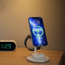 Заредете изображение във визуализатора на галерията – Choetech T585-F 3in1 Magnetic wireless charger station for iPhone 12/13/14 series,AirPods Pro and iwatch charger Black
