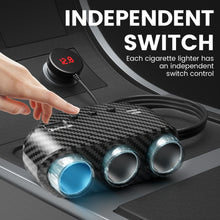 Заредете изображение във визуализатора на галерията – Car Cigarette Lighter Socket Splitter LM21 - 3 sockets + USB + Type C - QC 3.0 PD 3A 122W with display and cable
