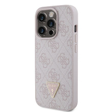 Заредете изображение във визуализатора на галерията – Original Case GUESS hardcase Leather 4G Triangle Strass GUHCP15LP4TDPP for Iphone 15 Pro Pink
