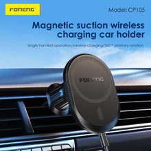 Заредете изображение във визуализатора на галерията – Foneng Car holder CP105 magnetic with induction charging to air vent black
