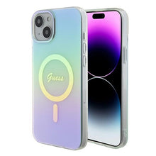 Заредете изображение във визуализатора на галерията – Original Case GUESS IML Iridescent Magsafe hardcase GUHMP15MHITSQ for Iphone 15 Plus turquoise
