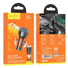 Заредете изображение във визуализатора на галерията – HOCO car charger USB QC 18W + Type C 25W + cabel Type C to Type C PD43W NZ12A transparent orange
