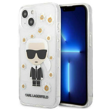 Заредете изображение във визуализатора на галерията – Оригинален гръб karl lagerfeld за iphone 13 mini (flower ikonik / transparent) - TopMag
