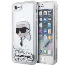 Заредете изображение във визуализатора на галерията – Karl Lagerfeld KLHCI8LNKHCH iPhone 7/8/ SE 2020/2022 silver/silver hardcase Glitter Karl Head
