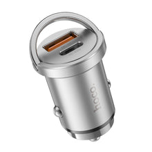 Заредете изображение във визуализатора на галерията – HOCO car charger USB QC 3.0 + Type C PD 45W NZ10 silver
