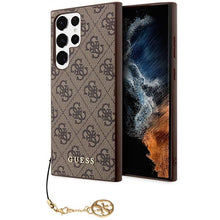 Заредете изображение във визуализатора на галерията – Guess GUHCS23LGF4GBR S23 Ultra S918 brown/brown hardcase 4G Charms Collection
