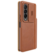 Заредете изображение във визуализатора на галерията – Nillkin Qin Leather Pro Case for Samsung Galaxy Z Fold 4 cover with camera cover and stylus holder brown
