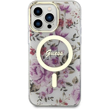 Заредете изображение във визуализатора на галерията – Original Case GUESS hardcase Flower MagSafe GUHMP14LHCFWST for Iphone 14 Pro transparent
