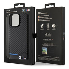 Заредете изображение във визуализатора на галерията – Original Case BMW Leather Carbon BMHCP15X22NBCK for Iphone 15 Pro Max Black
