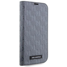 Заредете изображение във визуализатора на галерията – Karl Lagerfeld KLBKP14LSAKLHPG iPhone 14 Pro 6.1" bookcase silver/silver Saffiano Monogram
