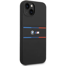 Заредете изображение във визуализатора на галерията – BMW M Silicone Tricolor Lines case for iPhone 15 / 14 / 13 - black
