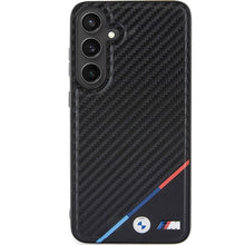 Заредете изображение във визуализатора на галерията – Original Case BMW hardcase Carbon Tricolor Line MagSafe BMHMS24S23PUDTK for Samsung Galaxy S24 Black
