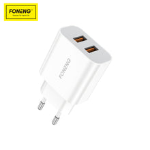 Заредете изображение във визуализатора на галерията – Foneng Wall charger EU45 - 2xUSB - 12W 2,4A with USB to Type C cable white
