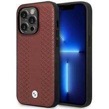 Заредете изображение във визуализатора на галерията – Case BMW BMHMP14X22RFGR iPhone 14 Pro Max 6.7" Burgundy/burgundy Leather Diamond Pattern MagSafe
